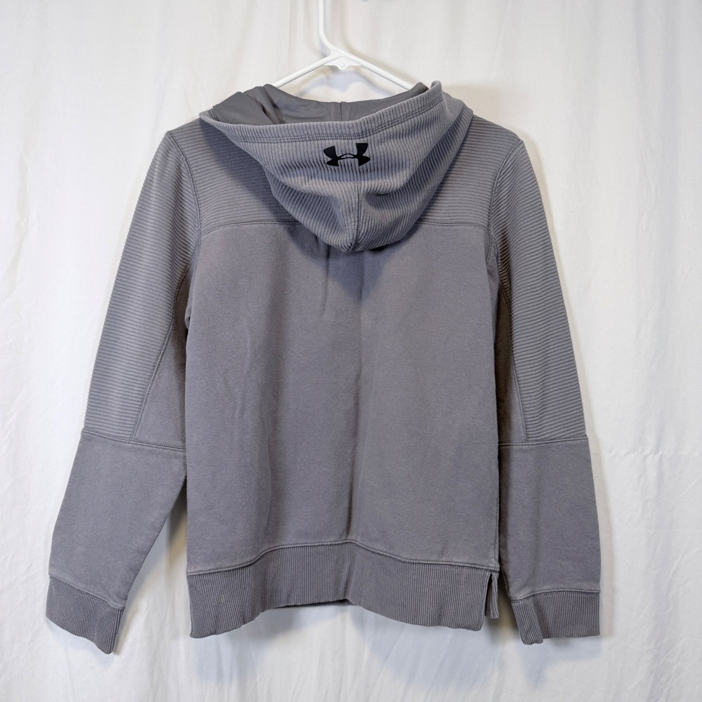Under Armour Hoodie Quarter Zip Gray Ribbed Texture Kangaroo Pocket Size YLG - Picture 3 of 7
